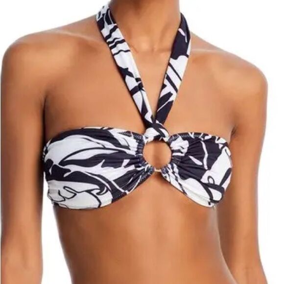 NET Ramy Brook Marie Bikini Top Size XS Black White Palm Print Halter Swim $128 - Picture 3 of 13